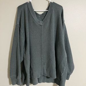 Royal Palm AERIE Wonder Textured V- Neck Sweatshirt